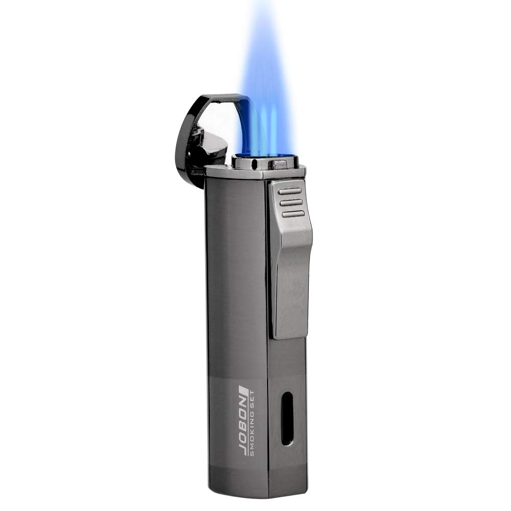 LAZU Cigar Lighter, ZB551 Triple Jet Flame Torch Lighter, Butnae Gas