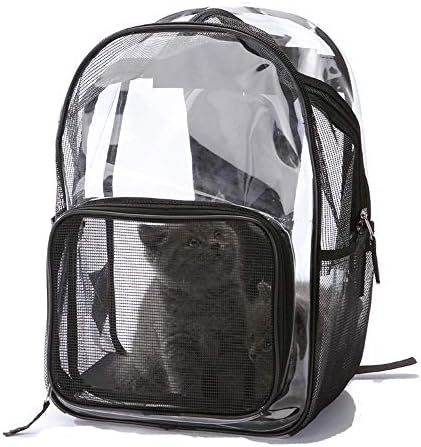 Herald Pet Carrier Backpack for Small Dogs and Cats Transparent Mesh Breathable Backpack Designed for Travel Hiking Walking & Outdoor Use