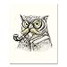 Mustached Owl Art Print Vintage Animal Bird Book Literature Lover Wall Poster Dapper Glasses Pipe Reading Home Decor 8 x 10 inches