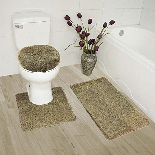Elegant Home 3 Piece Bathroom Rug Set Bath Rug, Contour Mat, & Lid Cover Non-Slip With Rubber Backing Solid Color # 6 (Taupe)