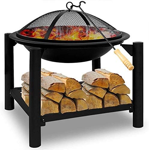 ガーデンファイヤーピット ポーカー付き屋外メタルブレイジャーファイヤーピットヒーター ウッドバーベキュー用収納コンパートメント 火鉢 屋外 暖炉 屋外ファイヤーピット Innhs Edu Ph