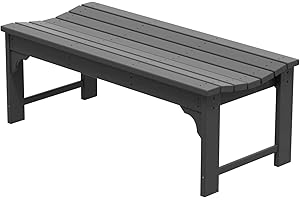 WO WESTIN OUTDOOR WO Home Furniture Outdoor 46" Backless HDPE Adirondack Bench, Poly Lumber Seat for Patio, Backyard, Balcony, All Weather Resistant with UV Protection, Gray
