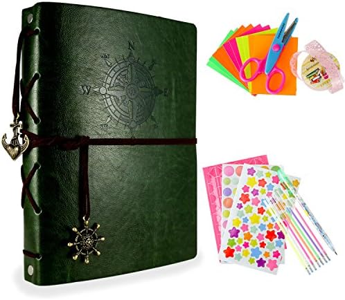 Foonii Retro Photo Album Sets With DIY Tools, PU Leather Family Photo Album Anniversary Sketchbook, Wedding Album-60Pages (Dark green)