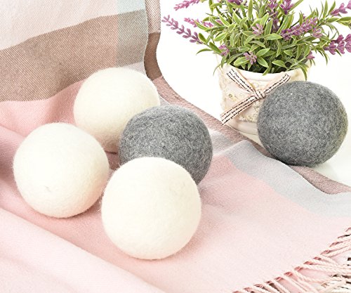 Wool Dryer Balls - 100% Organic Wool, 6 Pack XL Natural Fabric Softener, Handmade Laundry Dryer Ball Reduce Wrinkles, Static Cling, Hypoallergenic, Chemical Free, Non-Toxic Reusable (3white+3gray)