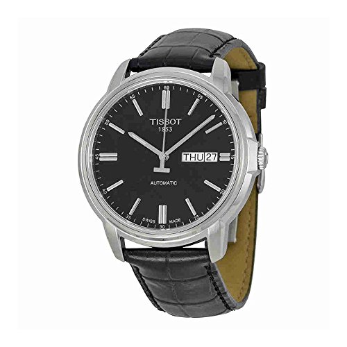 Tissot Men's Swiss Automatic Stainless Steel and Leather Casual Watch, Color:Black (Model: T0654301605100)