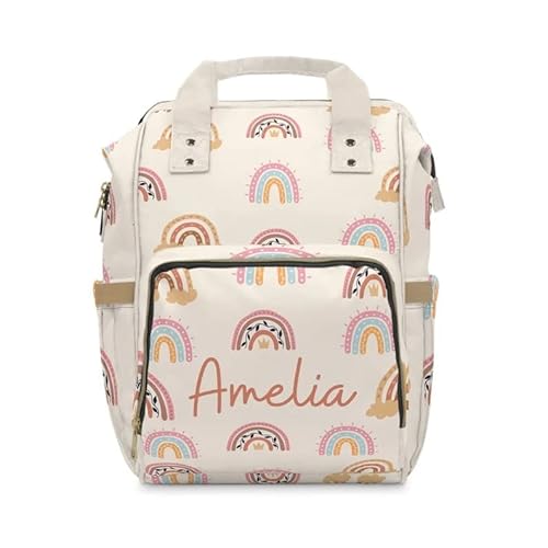 Name Personalized Rainbow Diaper Bag Backpack, Sand color diaper