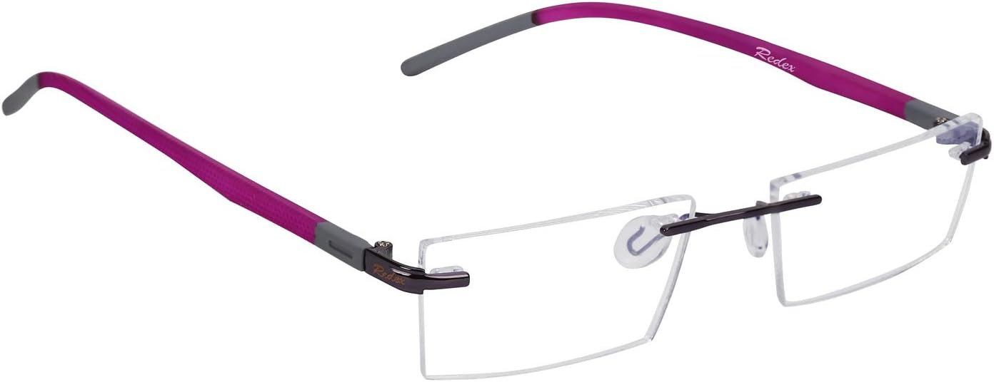 Redex Rimless Rectangle Unisex Eyewear Spectacle Eye Frame Reading Eyeglasses for Women Mens Boys Girls Clear Branded Discount (555)