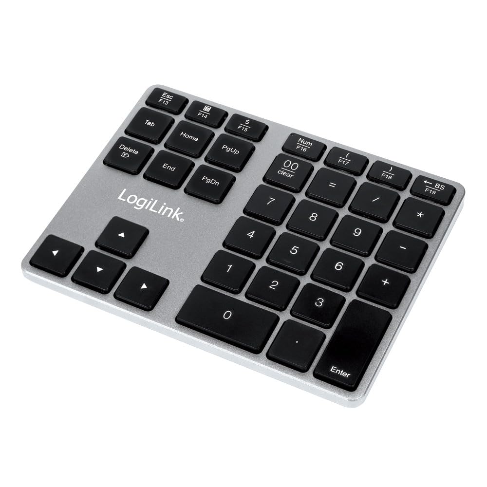 Logilink ID0187 BT v3.0 Number Pad/Numeric Keypad with 35 Keys and Function Keys for Windows/MacOS, Aluminium