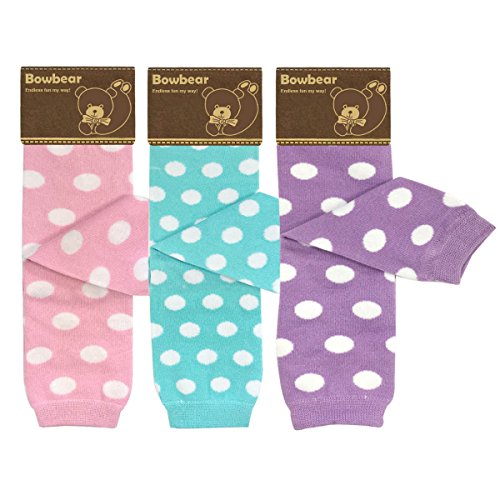 Bowbear Baby 3-Pair Leg Warmers, Pastel Dots in Pink, Aqua, Lavender