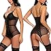 ADOME Women Lace Lingerie Mesh Chemise V Neck Babydoll Bridal Nightdress (Black1, Small)
