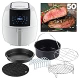 GoWISE USA GWAC22004 5.8-Quarts 8-in-1 Digital Air Fryer with 6-Piece Accessory Kit + 50 Recipes (White), QT