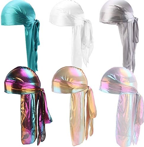 Unisex Deluxe Silky Durag Extra Long-Tail Headwraps Pirate Cap 360 Waves Du-RAG