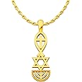Messianic Seal Necklace, Gold-Plated Sterling Silver, Star of David, Menorah, & Jesus Fish with Cross, 925 Messianic Jewelry for Men & Women, Religious Pendant Charm Gift, Token of Prayer