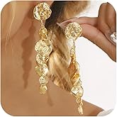 Dainty Gold Long Tassel Leaf Hammered Dangling Earring for Women Trendy, Retro Silver Charming Leaves Dangle Drop Earrings Y2K Prom Party Jewelry Gift