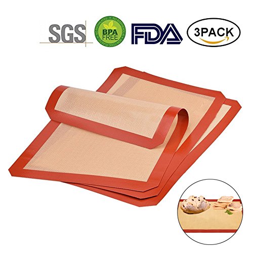 Silicone Baking Mat 3 Pack Silicone Mat for Baking Sheets Nonstick for Baking Sheet Cookie Bread -Macaron/Pastry/Cookie/Bun/Bread Making (16.5" x11.6”)