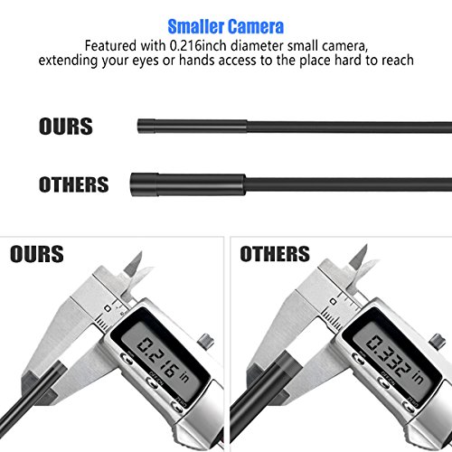 Kzyee Wireless Endoscope Semi-rigid WiFi Borescope Inspection Camera 2.0 Megapixels 0.216inch Diameter HD Snake Camera for Android/IOS Smartphone/iPhone/Samsung Tablet Devices-5M Length