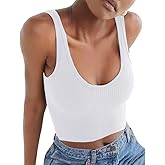 Artfish Women's Sleeveless Shirt Ribbed Fitted Scoop Neck Basic Crop Tank Top Cropped
