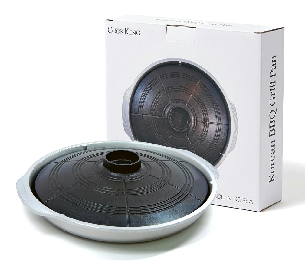 CookKing - Korean Traditional BBQ Grill Pan, Cauldron Lid Shape - Stovetop Nonstick Indoor/Outdoor Smokeless BBQ Cast Aluminum Grill Pan