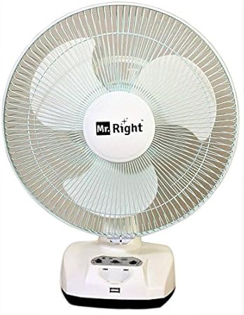 Mr. Right 3 Blade Oscillating AC-DC Rechargeable Plastic Table Fan- White