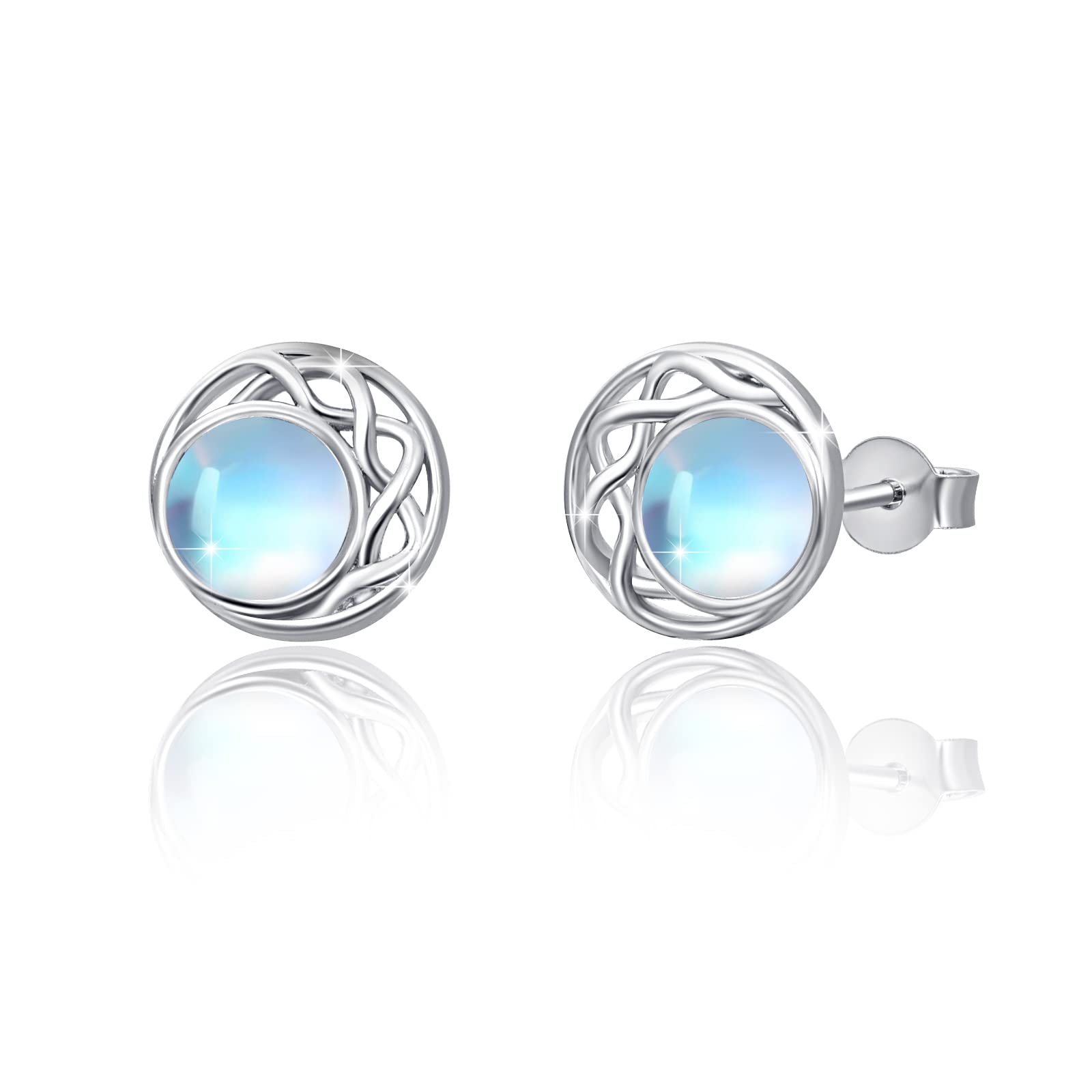 Moonstone Earrings 925 Sterling Silver Earrings Celtic/Sun/Candy/Heart/Rabbit/Star Moonstone Stud Earrings Jewelry Birthday Gifts for Women Daughter