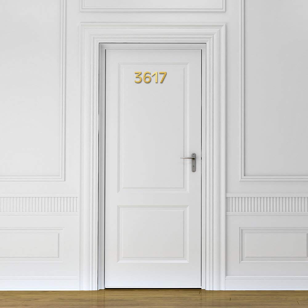 4 Inch Adhesive House Address Number Sticker 6 for Home Door Mailbox in 3D Modern Gold Metal by CandyCoCo