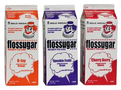 Cotton Candy Floss Sugar- Cherry, Orange, & Grape-1/2 Gallon-three Pack