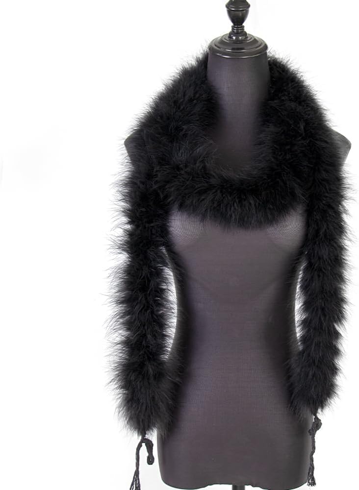 Raibertin 2 Yards/Pack Black Fluffy Marabou Feathers Boa Trim Decorative Crafts 1920s Accessories for Women Non Shedding Feather Boas Decorations for Christmas Clothes Dress Costume