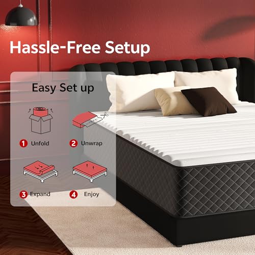 Full Mattress Double Size 12 Inch Hybrid, Medium Firm, Memory Foam & Pocket Springs, Pressure Relief, Safe Materials, CertiPUR-US Certified, Double Mattress in a Box