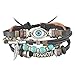 MJartoria Halloween Evil Eye Feather Turquoise Charms PU Leather Hemp Cord Multi Strands Adjustable Wrap Bracelet