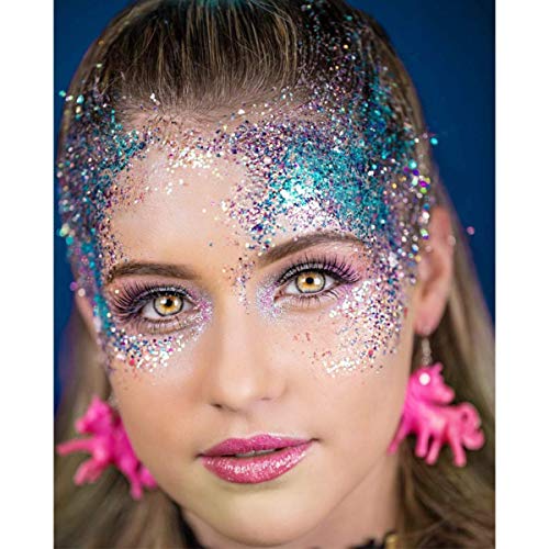 Chunky Glitter, Luckyfine Unicorn Chunky Glitter Makeup Chunky Glitter Sequins, for Nails Face Eyeshadow Lips Hair Body, Included Glue and Brush -12 Jars