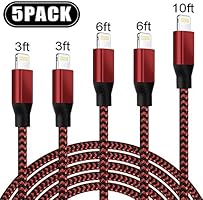 iPhone Charger,YEFOOT MFi Certified Lightning Cable(3/3/6/6/10FT) USB Syncing Data Nylon Braided with Metal Connector...