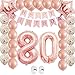 80th Birthday Decorations Party Supplies Rose Gold Kits-Confetti Latex Balloon|Happy Birthday Banner for Women's Wedding Anniversary Bday as Gift,Photo Booth
