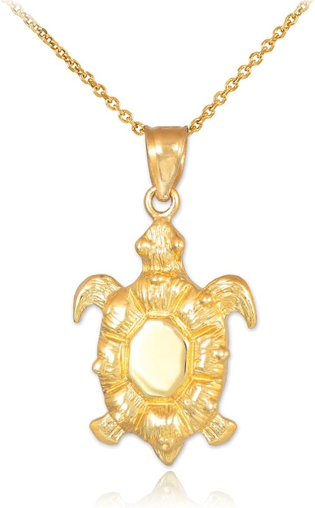 10k Gold Sea Turtle Pendant Necklace, 16" Jewelry