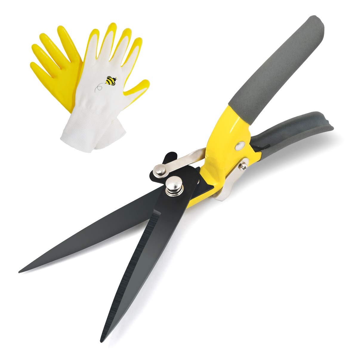 JARDINEER Sharp Grass Shears Handheld, Manual Lawn Edging Shears with SK5 Steel Blades, Lightweight Ergonomic Handle, Grass Clippers for Garden Lawn Trimming