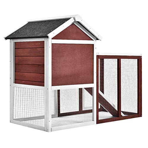 Merax Rabbit Bunny Hutch House with Black Linoleum Roof, Auburn and White - Thumbnail 6