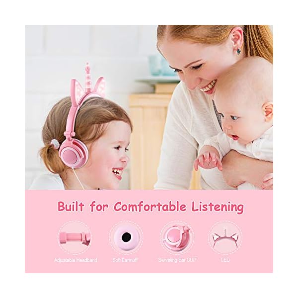 Unicorn-Kids-Headphones-Glowing-Cat-Ear-Headphones-with-85db-Volume-Limit-Foldable-Headphones-for-Kids-Girls esonstyle Unicorn Kids Headphones, Glowing Cat Ear Headphones with 85db Volume Limit, Foldable Headphones for Kids Girls