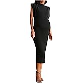 OYOANGLE Women's Maternity Cap Sleeve Bodycon Dress Solid Pregnancy Midi Dresses
