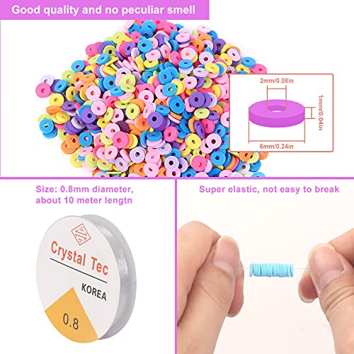 7100 Clay Beads for Jewelry Bracelet Making Kit, 24 Colors Flat Polymer Heishi Beads with Letter Beads, Gold Beads, Pendant Charms and Elastic Strings, Gift for Girls Age 6-12