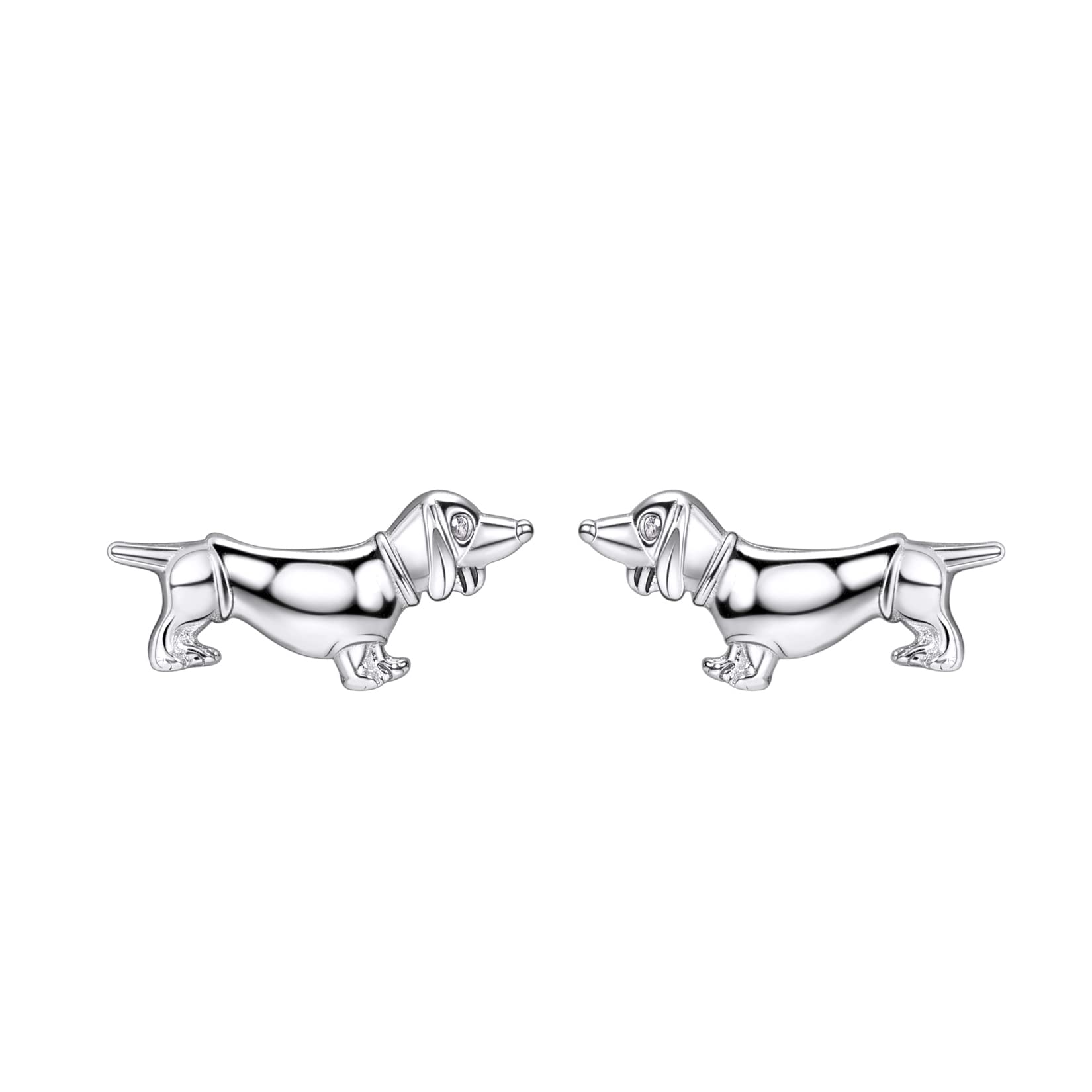 SILVERCUTE Stud Earrings for Women 925 Sterling Silver Animal Earring, Cute Dog Ear Studs, Lovely Sausage Dog Jewellery for Daily Wear Delicate Gifts for Birthday