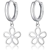 SLUYNZ Solid 925 Sterling Silver Flower Hoop Earrings for Women Teens Hollow Flower Hoop Earrings Huggie