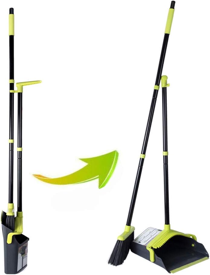 Dust Pan Sweep Set Broom Dustpan Cleans Broom Combo with Long Handle for Home Kitchen Room Office Lobby Upright Stand up Dustpan Broom Set: Kitchen & Dining