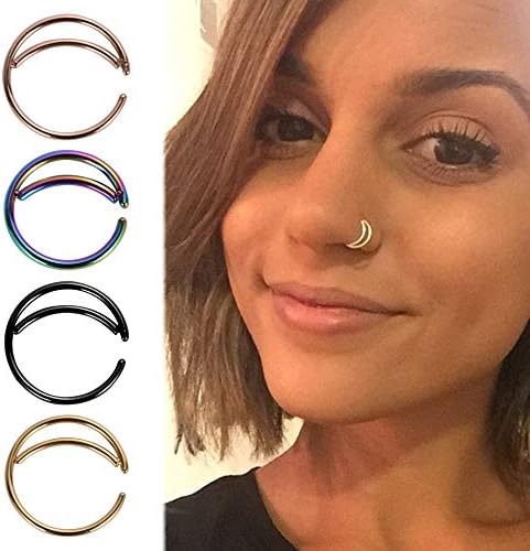Tunsun 1PC Stainless Steel Moon Nose Ring Hoop Indian Nose Ring Septum Ring Nose Jewelry Nose Piercing Small Nose Hoop