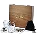 Zalik Whiskey Stones Gift Set – Set Of 8 Stainless Steel Beverage Chilling Rocks Ice Cubes Includes 2 Whiskey Glasses, Velvet Bag, Tongs With Elegant Wooden Gift Box - For Whiskey, Vodka, Liqueurs