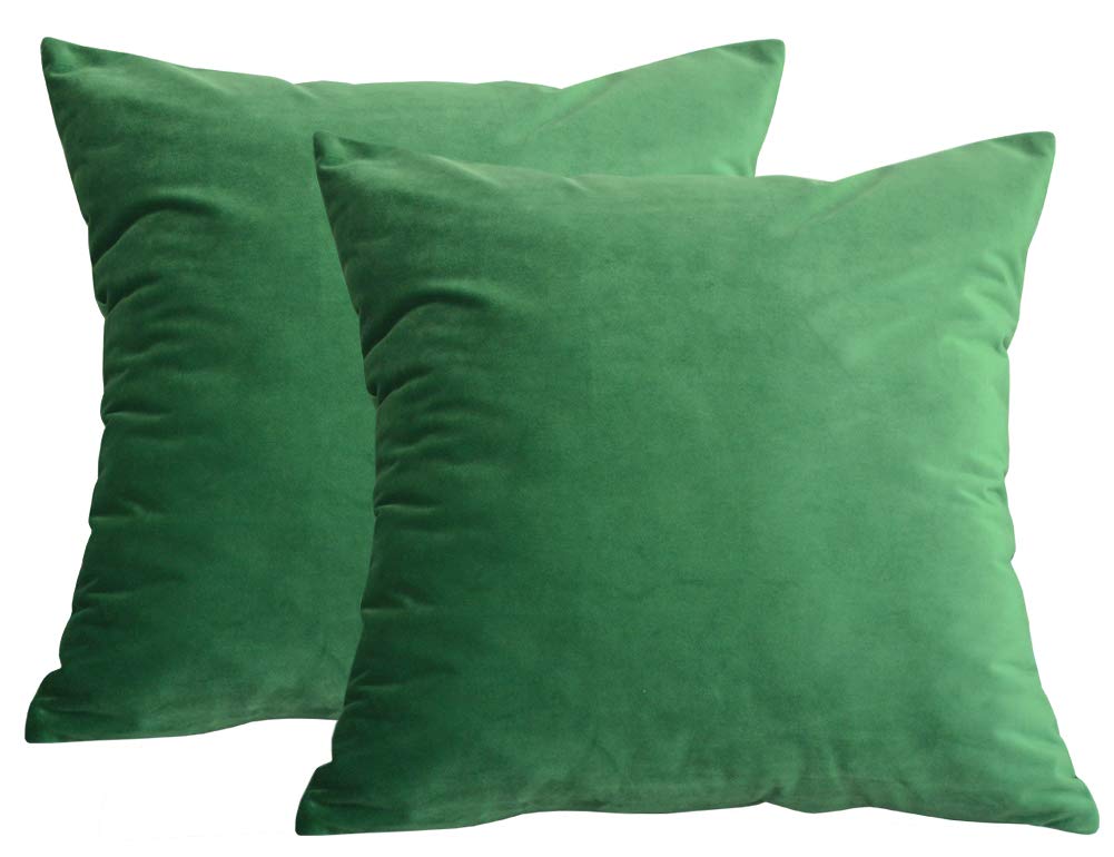 Lutanky Velvet Soft Throw Pillow Case Decorative Square Cushion Covers for Sofa Bedroom Living Room 20" X 20" （50 x 50 cm） Set of 2 Green