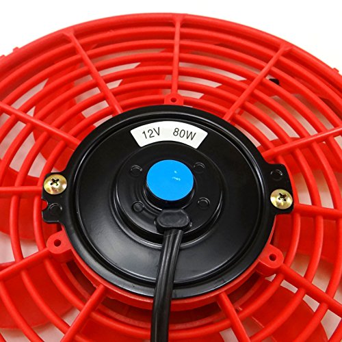 Set of 2 Universal 12 inch Slim Fan Push Pull Electric Radiator Cooling 12V Mount Kit Red - Thumbnail 2