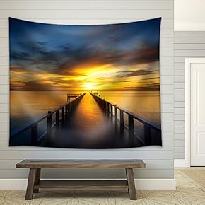 Bridge into The Sea at Sunset - Fabric Wall Tapestry Home Decor - 51x60 inches