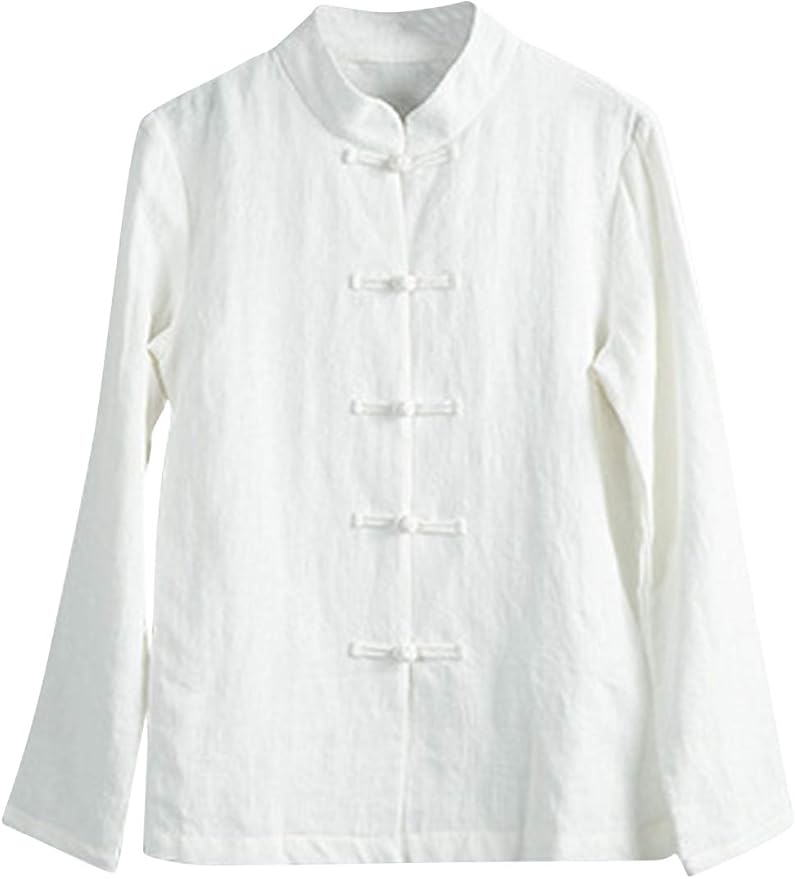 HUPOO Women's Vintage Mandarin Collar Frog Chinese Button Cotton Linen