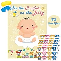 Pin The Pacifier On The Baby Game Large Baby Poster Games For Baby Shower Party Kids Birthday Party Supplies - 72 Pacifier Stickers