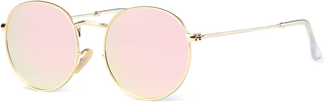 Kimorn Polarized Sunglasses Small Round Metal Frame Mirrored Lens Glasses K0556