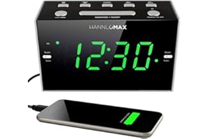 HANNLOMAX HX-122CR Alarm Clock Radio, PLL FM Radio, 1.2 inches Green LED Display, USB Port for 1A Charging